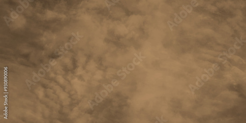 Abstract light and dark brown clouds over the fog and smoke hover in the sky like a hazy morning mist, modern dark and dramatic brown smoke clouds in the sky grunge black background with copy space.