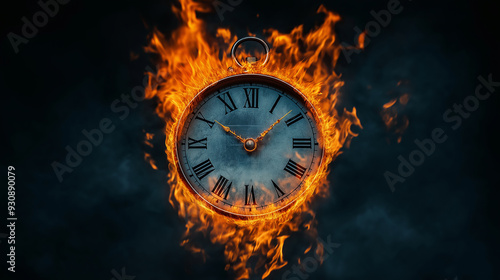 Wallpaper Mural A vintage clock engulfed in flames, symbolizing the urgency and intensity of time. Torontodigital.ca