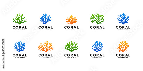 set coral reef logo design vector
