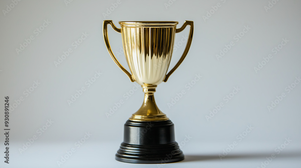 A classic golden trophy with a black base isolated against a white background. A classic golden trophy with a black base isolated against a white background.