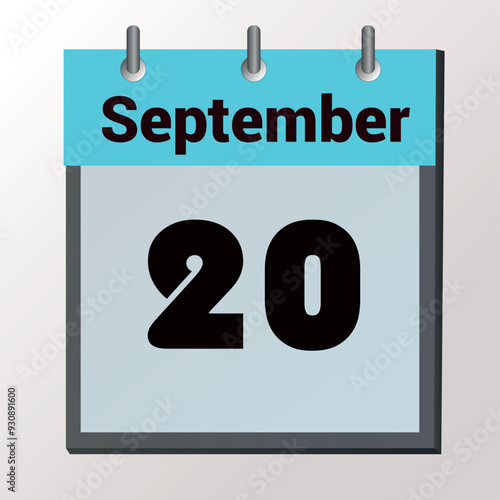 vector calendar page with date September 20, light colors