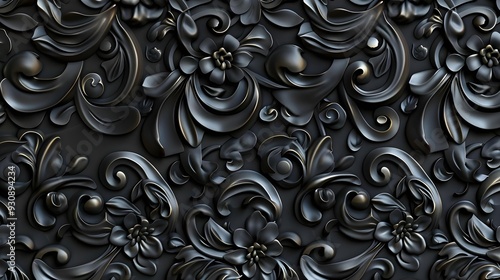 Black floral ornament in retro style