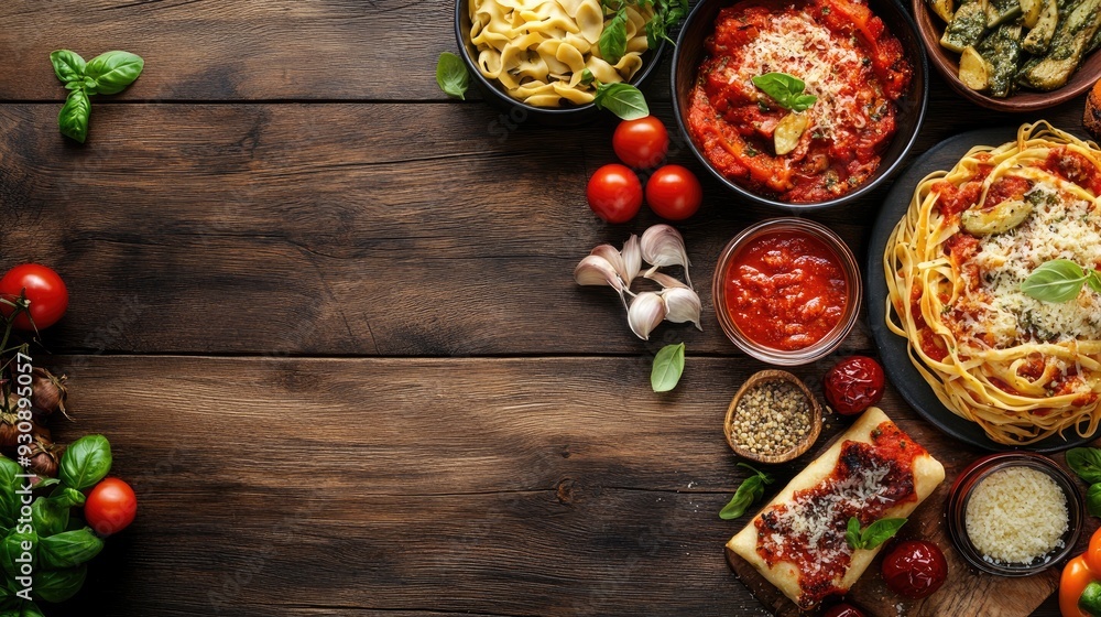 Authentic Italian food with ample copy space, showcasing a selection of traditional dishes and vibrant ingredients. Authentic Italian food with ample copy space, showcasing a selection of traditional dishes and vibrant ingredients.