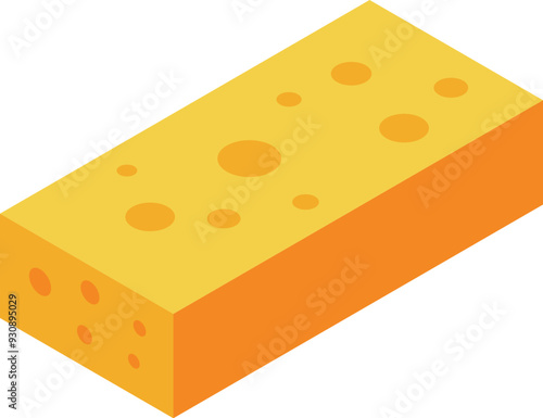 Yellow rectangular cleaning sponge with holes for dishwashing lying on white background