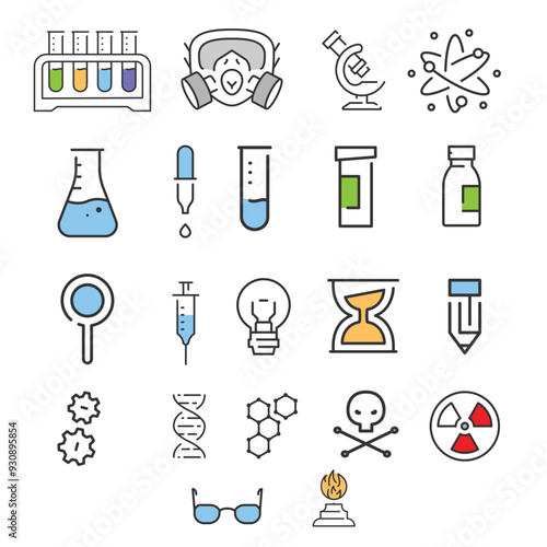 Science research icon collection set. 