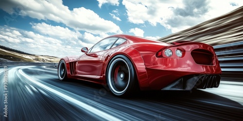 Sleek Red Sports Car on a Racing Track