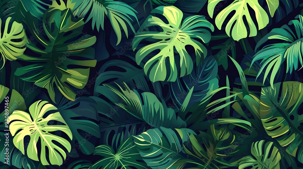 Modern exotic jungle plants vector seamless floral pattern Modern exotic jungle plants vector seamless floral pattern