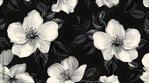 Monochrome floral spring abstract rustic seamless pattern