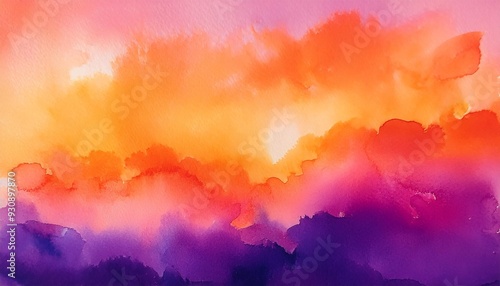 abstract watercolor background sunset sky orange purple