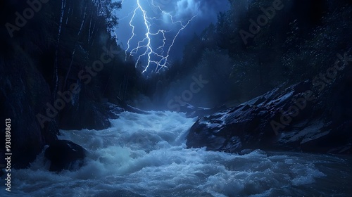 River with lightning during storm #930898613