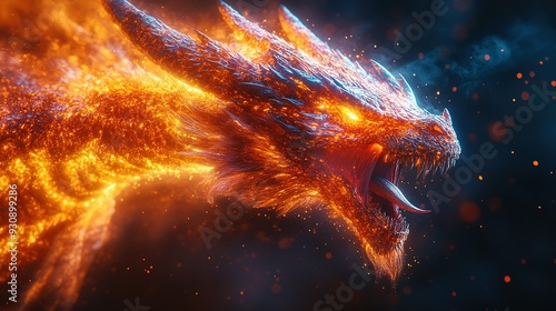Fiery Dragon Head with Open Mouth and Glowing Eyes