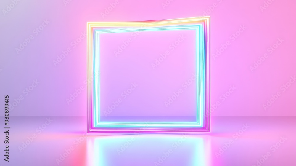A neon colored square with a pink background A neon colored square with a pink background