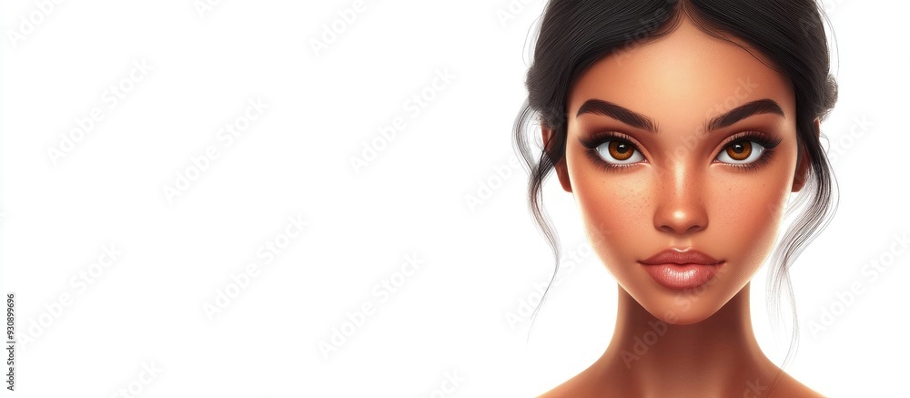 3D Cartoon of a Beautiful Woman with Radiant Skin and Cosmetics on Her Face Isolated on White 3D Cartoon of a Beautiful Woman with Radiant Skin and Cosmetics on Her Face Isolated on White