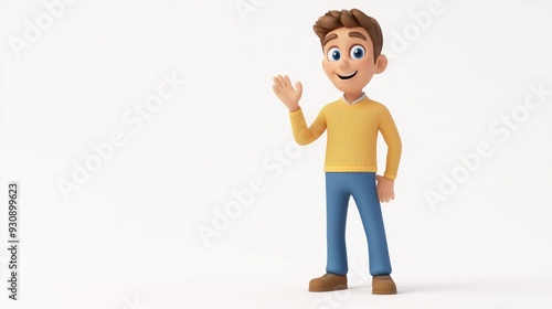 3D Cartoon Man Making Gesture in Sign Language on White Background