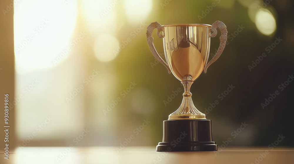 Golden Trophy on a Wooden Table Symbolizing Achievement, Success, and Victory Golden Trophy on a Wooden Table Symbolizing Achievement, Success, and Victory