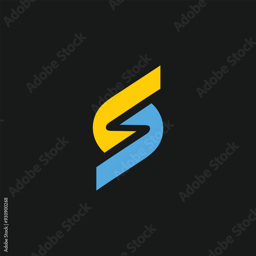 S vector logo icon in blue and yellow color design.