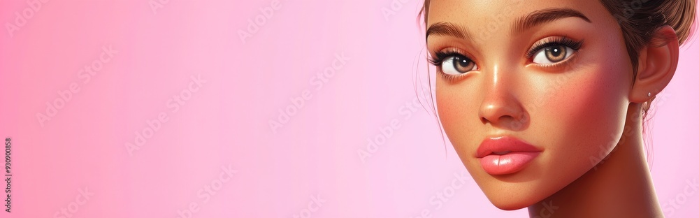 3D Cartoon of a Beautiful Woman with Pure Skin on a Pink Background 3D Cartoon of a Beautiful Woman with Pure Skin on a Pink Background