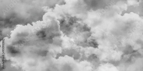Textured soft white clouds of smoke and fog on black background with gray vintage high detail fluffy cloud distressed textured in the light, abstract natural bright sky background with dark effect.
