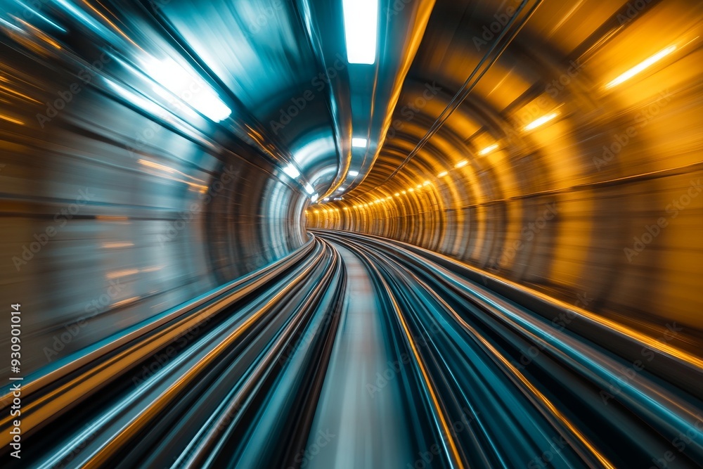 Fast moving subway train captured with motion blur in a high speed tunnel representing the efficiency and speed of modern urban transportation systems Fast moving subway train captured with motion blur in a high speed tunnel representing the efficiency and speed of modern urban transportation systems