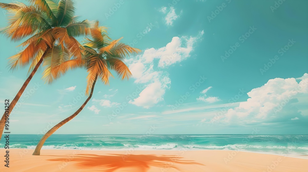 Summer beach scene with orange sand and teal water Summer beach scene with orange sand and teal water