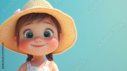 3D Cartoon of a Baby Girl Wearing a Sun Hat