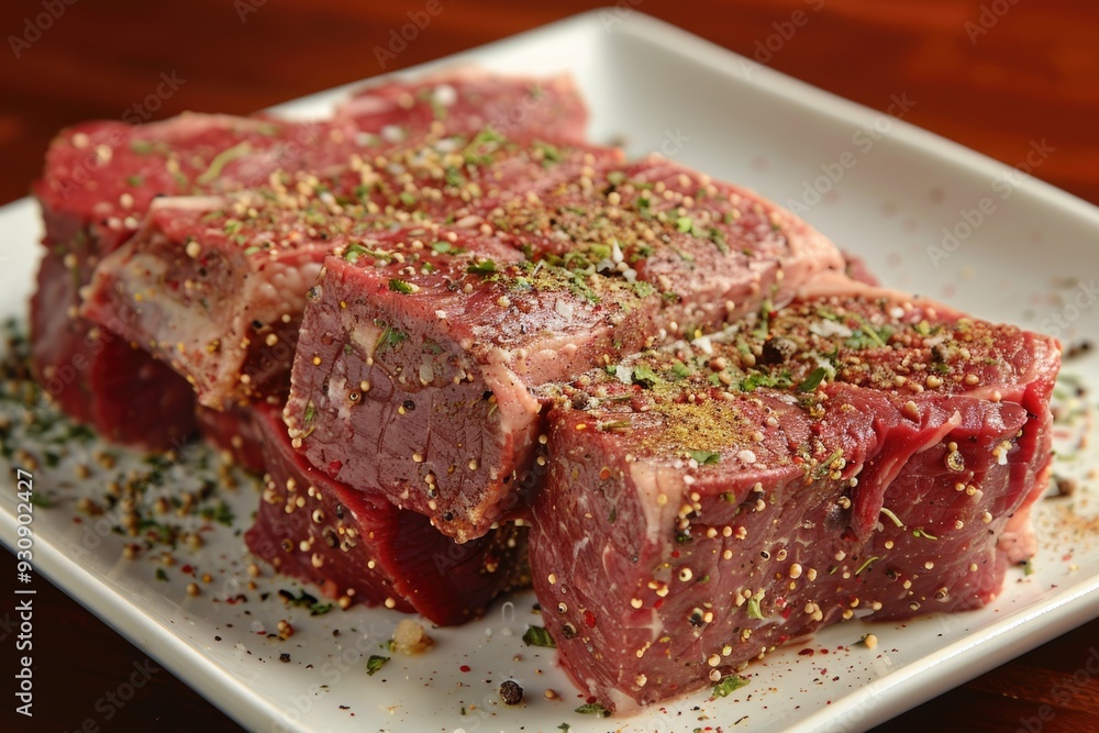 Raw beef roast with seasoning, ready to be cooked Raw beef roast with seasoning, ready to be cooked
