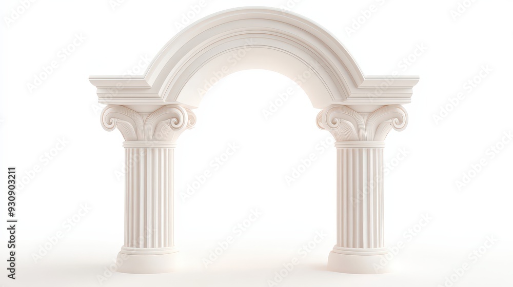 The archway is made of white pillars and is very tall The archway is made of white pillars and is very tall
