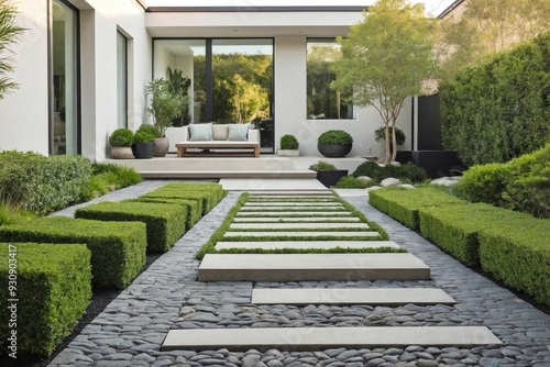 Front Garden with Greenery and a Stone Pathway