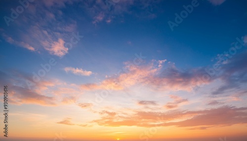 idyllic sunrise sky background in light colorful tone with thin clouds on beautiful romantic morning horizon sky