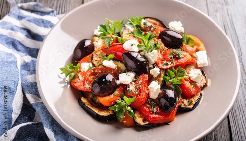 roasted eggplant tomato salad with kalamata olives and feta cheese