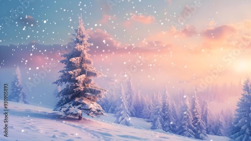 Winter landscape wallpaper with pine forest covered in snow