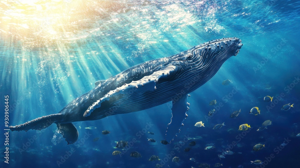 Fototapeta premium Humpback Whale Gracefully Swimming in the Ocean