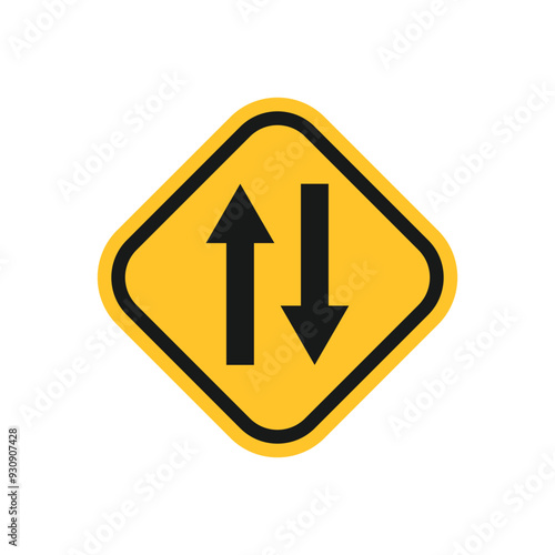 Sign end divided road. The divided highway ends. Dual carriageway ahead