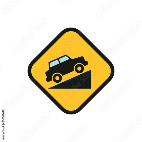 Steep uphill slope moving car warning sign on mountain road. 