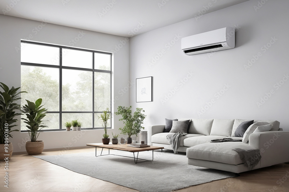 modern living room with sofa and air conditioner modern living room with sofa and air conditioner