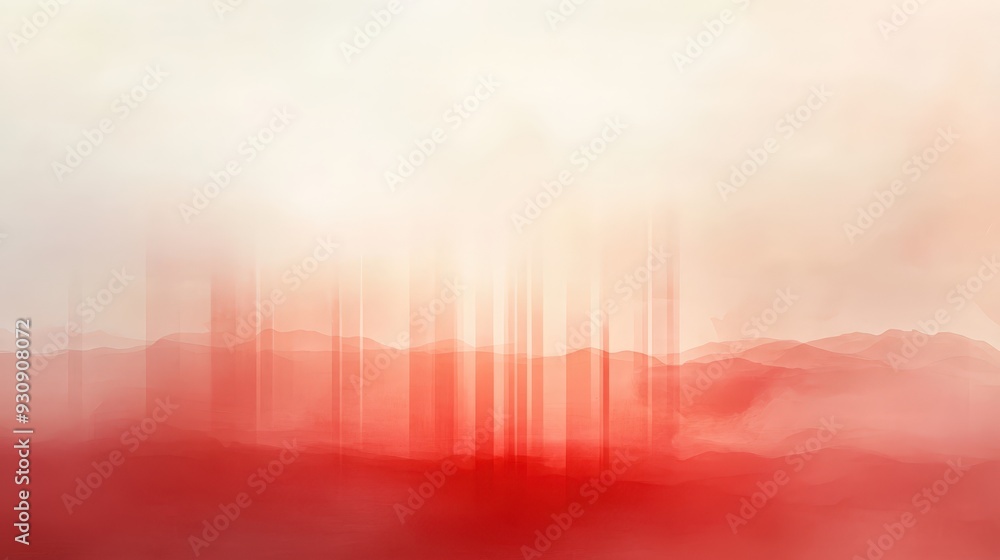 Fototapeta premium A red and white background with a mountain range in the distance