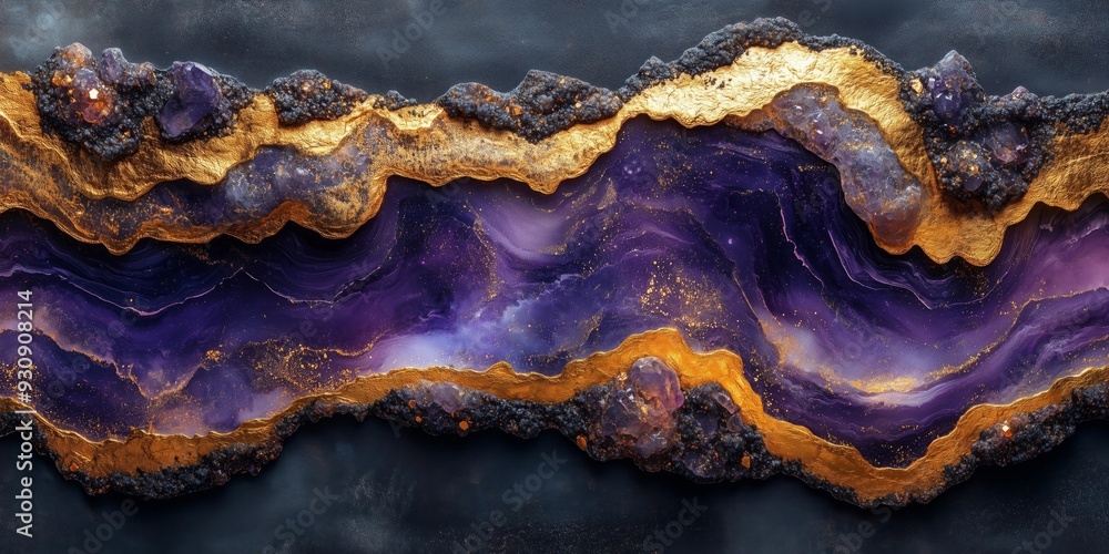 Organic Swirls in Rich Purple and Gold with Vignette Effect, generative ai Organic Swirls in Rich Purple and Gold with Vignette Effect, generative ai