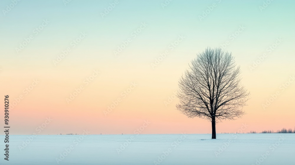 Silhouette of a Tree in a Snowy Field at Sunset Silhouette of a Tree in a Snowy Field at Sunset