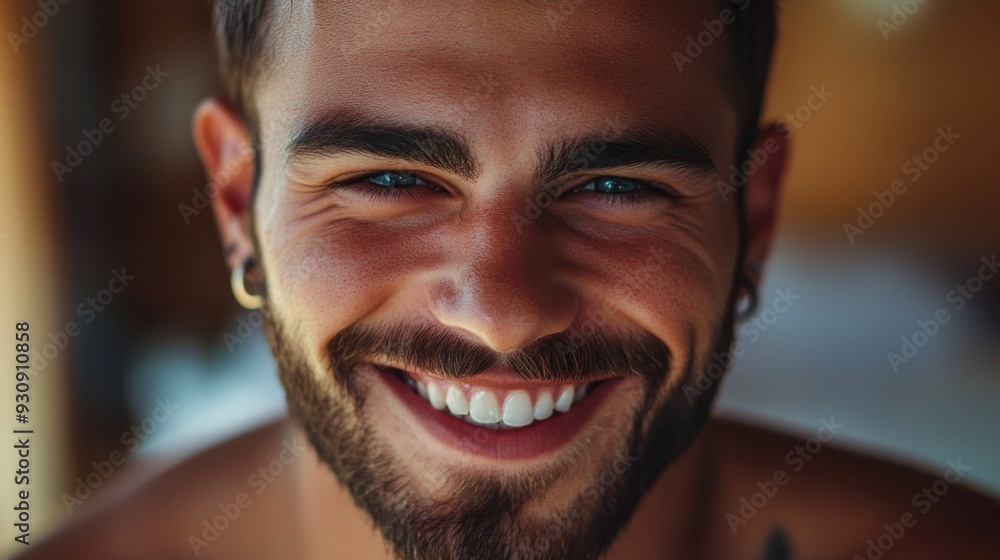 Energetic Smiling Man with Earrings, Blonde Hair and Tattoo Energetic Smiling Man with Earrings, Blonde Hair and Tattoo