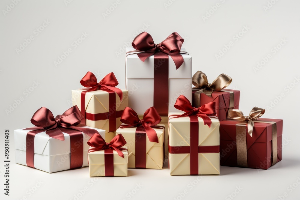 Gift Boxes with Red and Gold Ribbons - Festive Celebration Gift Boxes with Red and Gold Ribbons - Festive Celebration