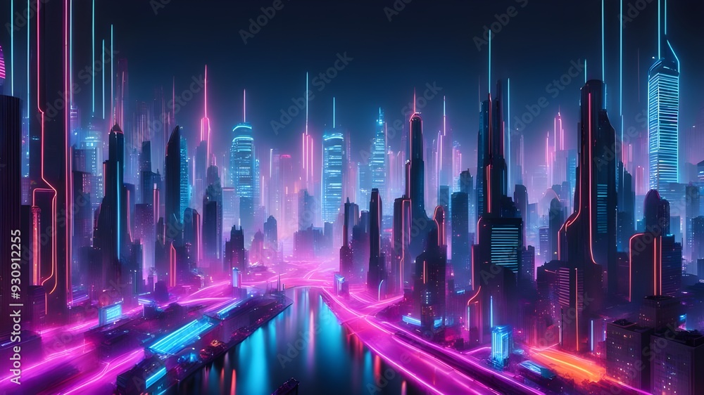 Futuristic Cityscape with Neon Lights Futuristic Cityscape with Neon Lights