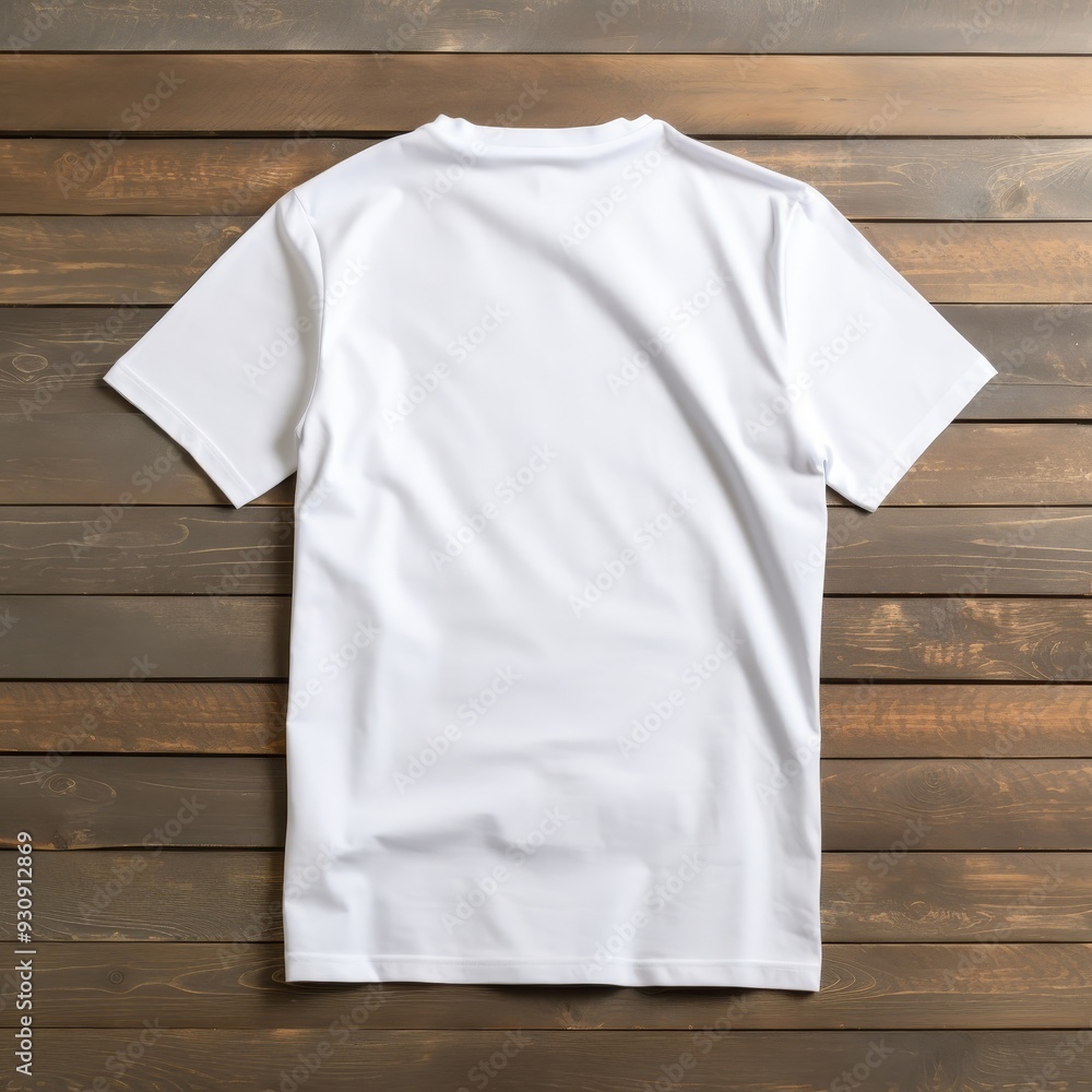 White T-Shirt Mockup on Wooden Background White T-Shirt Mockup on Wooden Background