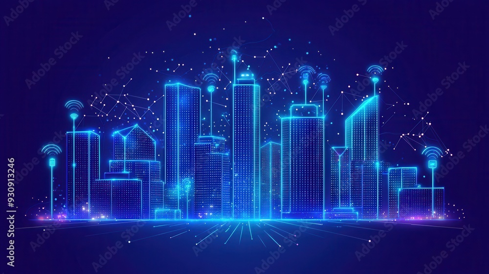 Smart City Skyline with Network Connections and Wifi Signal Smart City Skyline with Network Connections and Wifi Signal