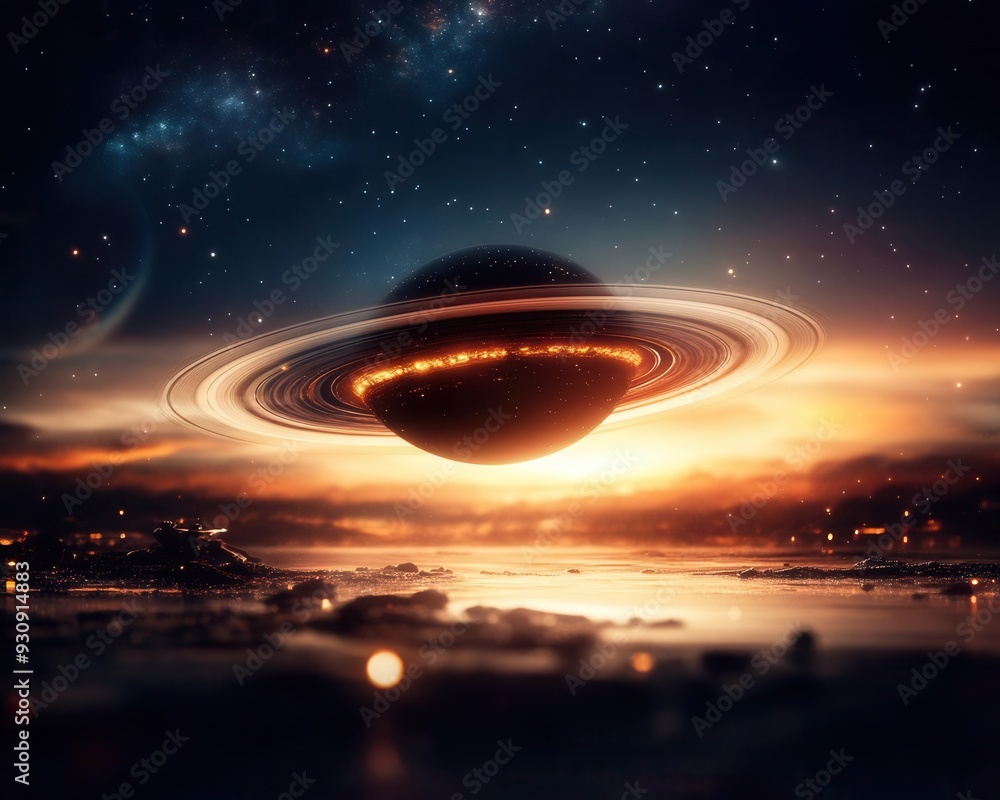 Illustrate a mysterious alien artifact discovered floating in the rings of Saturn, with space explorers approaching cautiously Illustrate a mysterious alien artifact discovered floating in the rings of Saturn, with space explorers approaching cautiously