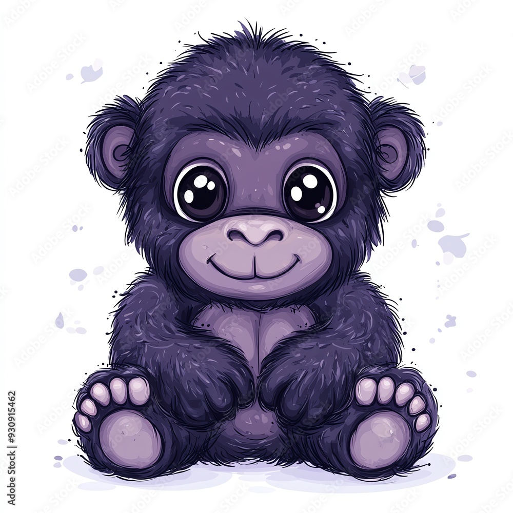 A cute and fluffy cartoon gorilla with big eyes, perfect for children's designs and playful themes. A cute and fluffy cartoon gorilla with big eyes, perfect for children's designs and playful themes.