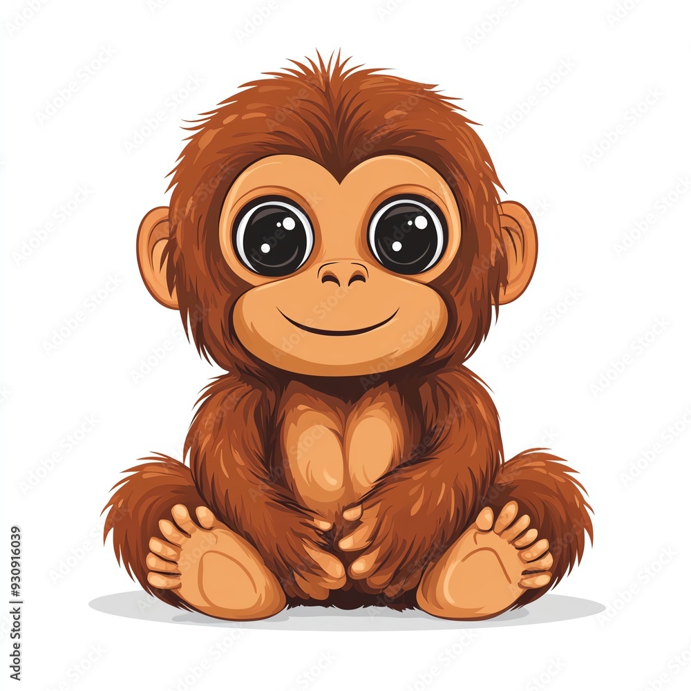 Cute cartoon monkey character with big eyes sitting happily. Perfect for children's designs and animal illustrations. Cute cartoon monkey character with big eyes sitting happily. Perfect for children's designs and animal illustrations.