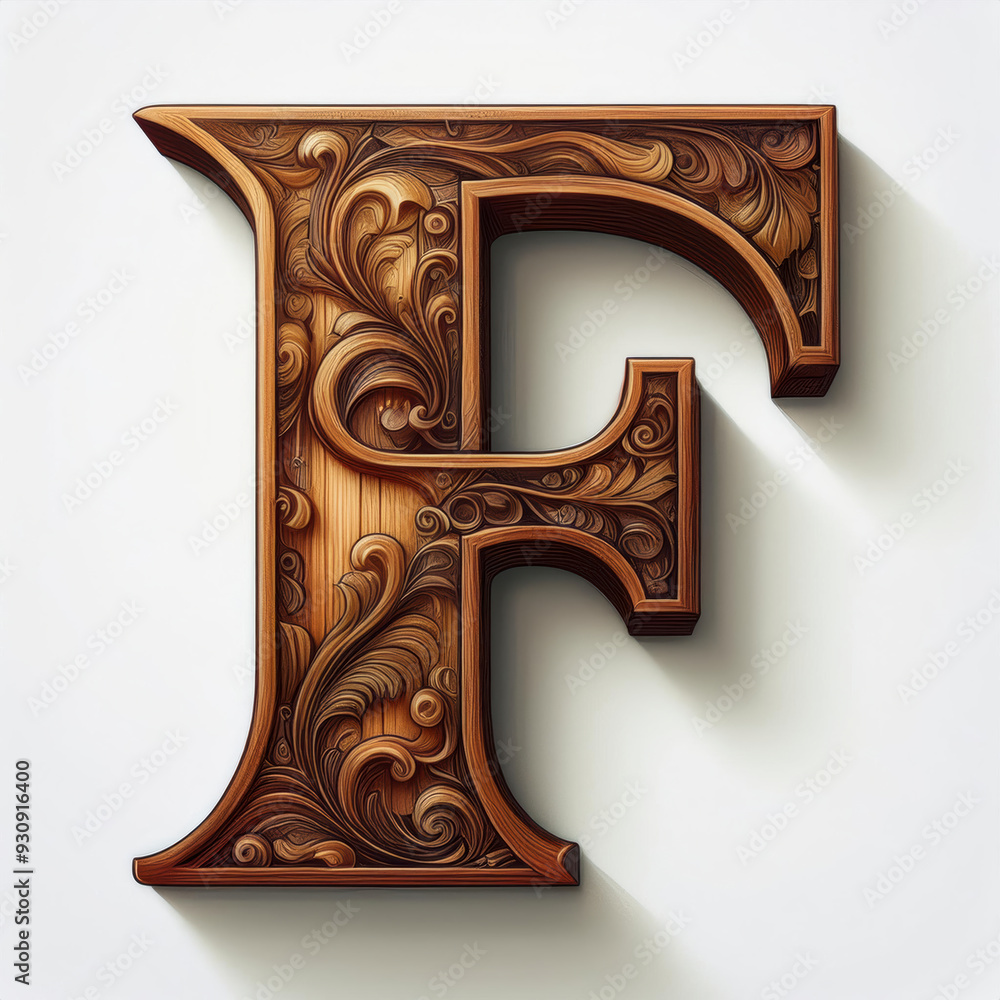 Symbol of letter F, Carved wooden texture isolated on white background Symbol of letter F, Carved wooden texture isolated on white background