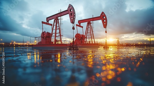 Oil pump at oil mining site for energy and and gas factory concept