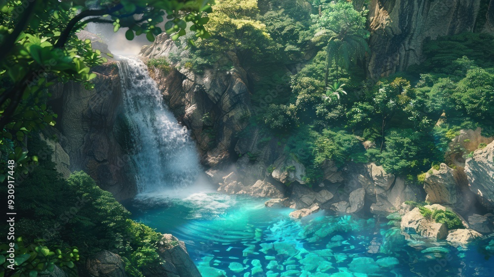Tranquil Waterfall in a Lush Tropical Paradise Tranquil Waterfall in a Lush Tropical Paradise