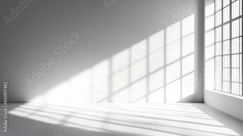 Minimalistic simple abstract background for product presentation. Shadow and light from windows on wall , ai